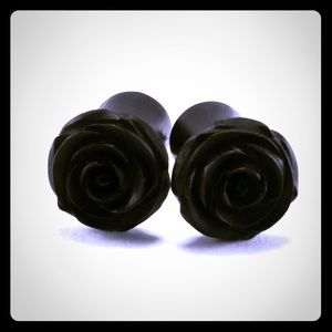 COPY - Rose Fake Gauges – Hand Carved Rose Earrings